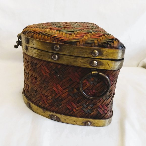 2 Bombay Company Nesting Half Moon Wicker Chests-Brushed Brass Trim - Picture 6 of 16